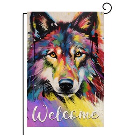 TopPacific Wolf Welcome Garden Flag 12x18 In Spring Watercolor Animal Garden Flag, Summer Yard Flag, Seasonal Outdoor Small Decor Double Sided For Garden Decor Home Decor(6731)
