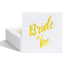50 servilletas desechables de papel para cóctel con papel dorado "Bride to be", perfectas para decoraciones de fiesta de compromiso y decoración de mesa de tartas de boda, 5 x 5 pulgadas, 3