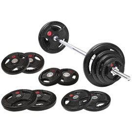 Fitvids Cast Iron 1" Standard Weight Plates Including 5FT Standard Barbell Bar & Star Locks, 95 Pounds Set (85 Lbs Plates + 10 Lbs Barbell Bar), Multiple Packages