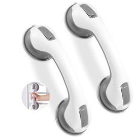 Pack of 2 Shower Handles with Suction Cup, 30 cm, Bathroom Grab Bar, No Drilling, Safety Handle for Shower, Seniors, Children, Disabled, Non-Slip, Reusable, Wall Handle for Bathroom, Grey