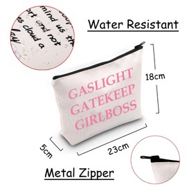 JXGZSO Feminist Makeup Bag Gaslight Gatekeep Girlboss Gaslighter Gift Working Women Gift Boss lady Cosmetic Bag, Gaslight Gatekeep Girlboss