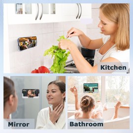 Wall Mount Bathroom Kitchen Cell Phone Holder Adhesive Shower Phone Holder Phone bracket for Shower Wall Mount Cellphone Stand Cell Phone Stand with Adhesive Pads for Bathroom Kitchen （2 Pairs）