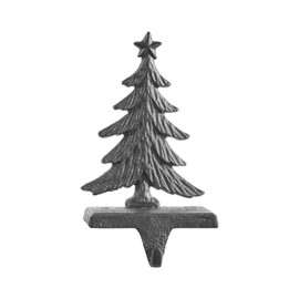 Danya B. Dark Brown Cast Iron Holiday Sculpture Figure Christmas Decorative Utility Mantel Stocking Hook Collection - 3 Options - Snowflake, Reindeer, Tree (Christmas Tree)
