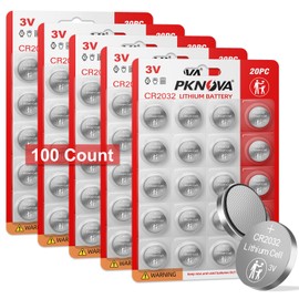 PKNOVA CR2032 Batteries 100 Pack, 2032 3V Button Cell Compatible with AirTag, CR2032 Lithium 3V Coin Battery for Watches, Calculators, Car Remote, Key Fob