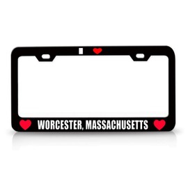 Customola - I Love Worcester Massachusetts Favorite Cities City Steel License Plate Frame Bl