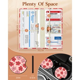 Slohif Car Registration and Insurance Card Holder - Floral Vehicle Glove Box Organizer Women with Magnetic Shut Leather Automobile License Holders Coasters Auto Accessories Case for Document