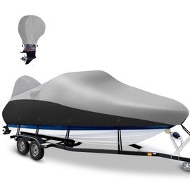 Boatpro Boat Cover 20-22 ft with Motor Cover, Waterproof 900D Heavy Duty Marine Canvas Trailerable Boat Covers for 20 feet 21ft 22' Foot V-Hull Bass Boat Tri-Hull Runabout Boat, Silver Black