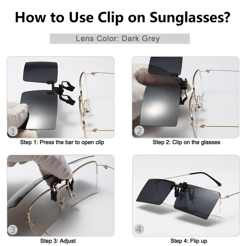 Long Keeper Flip up Clip-on Sunglasses, Rectangle Polarised Clip on