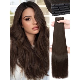 WIGNEE OVO Brown Hair Extensions – 20 Inch, 100% Remy Human Hair, Dual Hand-Tied Double Invisible Weft, Micro Beaded Sew-In, Glueless, Seamless Soft Silky Hair Extensions