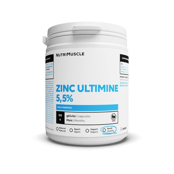 Zinc Ultimine 100% Pure | Vegan Fermented Zinc • Exceptional Assimilation • Patented Shape • 5.5% Concentration • Immunity & Strength • Wellness & Sport | Nutrimuscle | 120 Capsules
