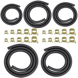 5 Size Fuel Line Hose - 3/8" 1/2" 5/16" 1/4" 3/16" ID NBR Rubber 3.3ft with 20Pcs Clamps, Fits for Kawasaki EZGO Golf Cart Snowmobile Motorcycle ATV Tractor, High Pressure 300PSI