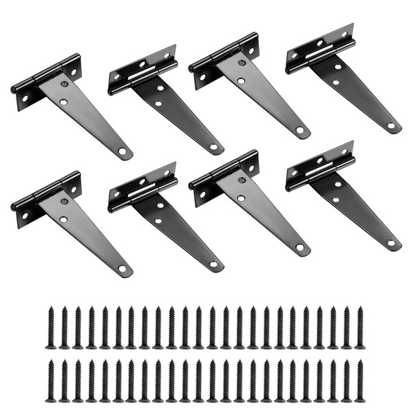 8 PCS T-Strap Hinges, Heavy Duty Gate Hinges, Metal Tee Hinges with Screws for Windows, Fence, Sheds, Barn Gates Supplies (Black,4 Inch)