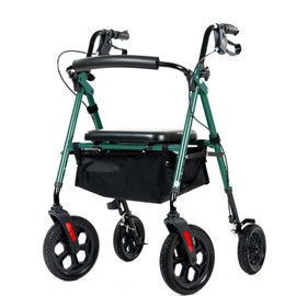 ELENKER All Terrain Rollator Walker for Seniors with 10” Wheels, Sponge Padded Seat and Backrest, Fully Adjustment Frame, Green