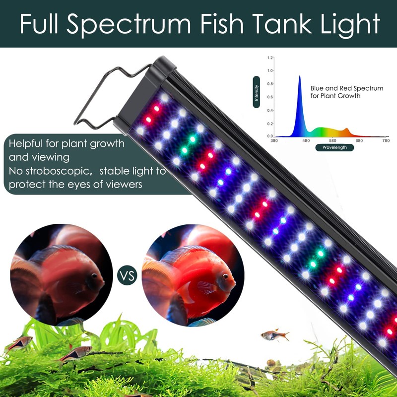 AQQA Aquarium Light,Full Spectrum LED Fish Tank Lights,12"-54" Adjustable Multi-Color