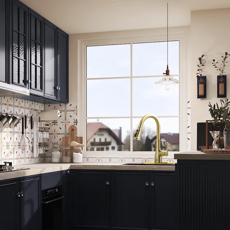 WEWE Vintage Kitchen Faucet with Pull Down Sprayer, Stainless Steel