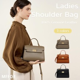 MFFOR Women's Shoulder Bag, Genuine Leather, 2-Way Handbag, Mini Bag, Lightweight, Small, High Visibility, Casual, Stylish, Cross-body Hanging, Handheld, Popular, Black