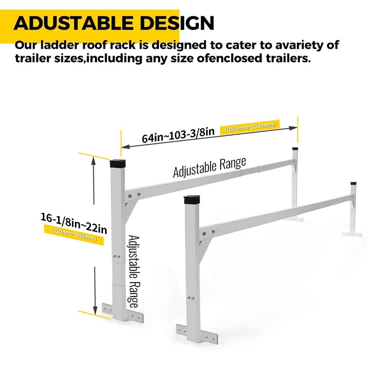 Kojem 5.3' to 8.6' Aluminum Adjustable Trailer Ladder Rack Capacity
