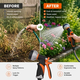 Adjustable Garden Hose Nozzle for Watering & Car Wash – Comfortable Grip Spray Gun for Outdoor Cleaning