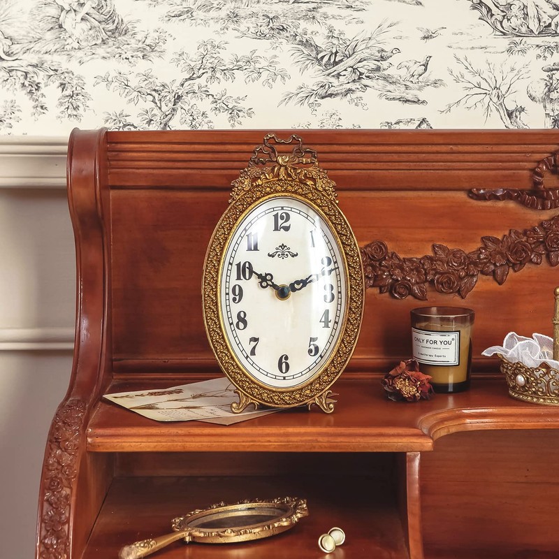 NIKKY HOME Gold Table Clock Silent Non-Ticking, Small Shelf Desk