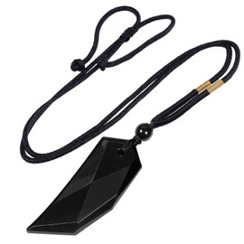 KYEYGWO Healing Crystal Sharpener Pendant with Adjustable Nylon Rope, Stone Wolf Tooth Pendant Necklace Gemstone Amulet Jewellery for Men and Women, Obsidian Nylon, #1-Obsidian
