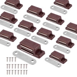 12 Pack Magnetic Door Catches,Heavy Duty Small Latch for Kitchen Bathroom Cabinet Closet Door (Brown)