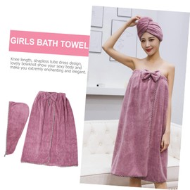 Ciieeo 2pcs Coral Fleece Bath Towel Fast Drying Bath Skirt Hair Cap for Women for Travel Spa Gym and Home Use Moisture Absorbent Comfortable Design