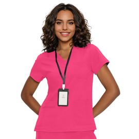 floralhue Scrub Tops for Women, Curved V-Neck Scrub Tops with 3 Pockets, Soft Stretch, Easy Care,Hot Pink,L