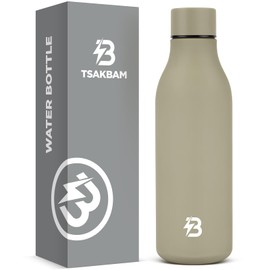 Insulated Metal Water Bottle, 18 oz Stainless Steel Leak-Proof Gym Water Bottle with Lid for Men Women (Khaki)