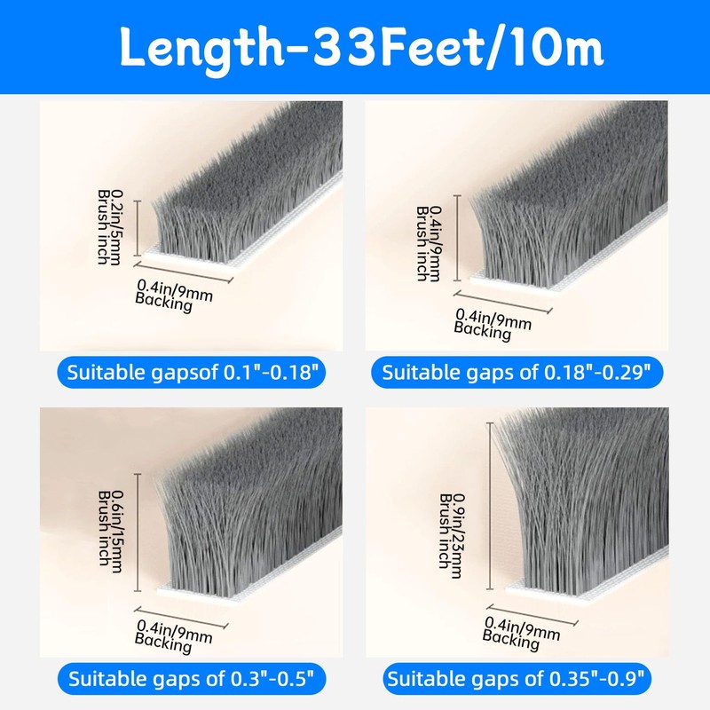 33 Ft Gray Self-Adhesive Soundproofing Weather Stripping for Doors and