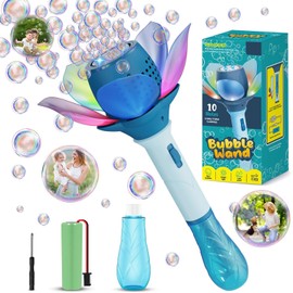 Bombble Elektrisch Seifenblasenspielzeug, Lotosblume Seifenblasenmaschine Kinder 10000+ Seifenblasen/Min mit 120ML Seifenblasenlösung/AKK/LED für Outdoor/Party/Hochzeit, Bubble (Blue)