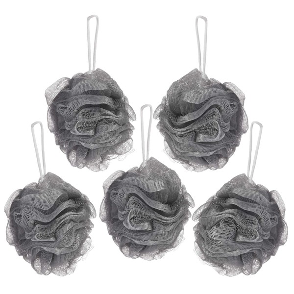 BRUBAKER Cosmetics - Premium Bath & Shower Sponge - Exfoliating Body Pouf - with String for Hanging - 5 Pack - Silver