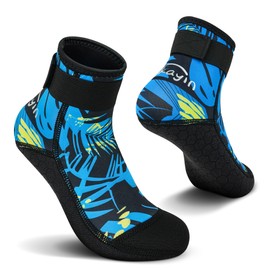 Yikayin Neoprene Socks, 3 mm Watt Socks, Diving Socks for Men, Women, Swimming Socks, Beach Socks for Snorkelling, Kayaking, Jet Skiing, SUP, Blue leaves