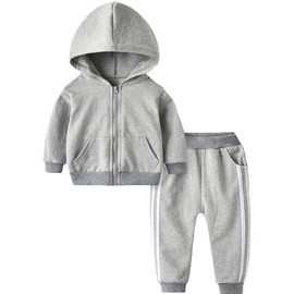 HSTiSan Kids Clothing Sets Zipper Long Sleeve Boys 2 Piece Outfits Sports Sweatshirt Outerwear Gray 2-3 Years