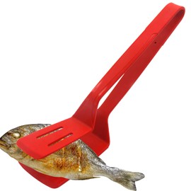Silicone Cooking Tongs, Premium Stainless Steel Silicone Barbecue Clamp, Multipurpose BBQ Clamp Spatula for Gripper Bread Clip, Fried Steak Clamp, Flipping Fish, Toast Salad Tongs, Red（11 Inch）