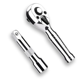Tiosamd Stubby Ratchet Set- 3/8" Drive Ratchet Handle with a Extension Bars, Gift for Men 72-T Reversible Quick Release Head Premium Mini Ratchet Wrench for Narrow Spaces