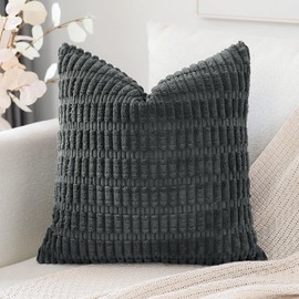 Artscope Corduroy Set of 1 Cushion Cover 60x60 cm Super Soft Boho Striped Square Pillow Covers Case Decorative Modern Cushion Covers for Sofa Couch Bedroom Car Decor Dark Grey