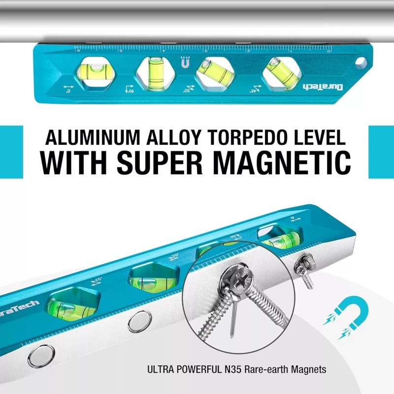 DURATECH 3-Piece Level Tool Set, Magnetic Torpedo Level Included 2.5",