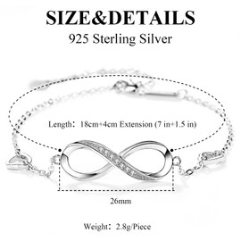 EVBEA Silver Bracelet for Women Sterling Silver Infinity Heart Adjustable Bracelets Collection Crystal Cubic Zircon CZ Classic Jewellery Woman Birthday Gift for Girls Mum