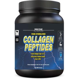 Pride Nutrition Collagen Peptides Powder Naturally-Sourced Hydrolyzed Collagen Powder - Healthy Hair, Skin and Nail Support - Type I & III Grass-Fed Collagen Supplements for Women and Men - 16oz