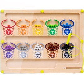 Magnetic Color and Number Maze, Montessori Toys for 3+ Year Old, Wooden Magnet Board Puzzles Toddler Activities Counting Matching Games for Boys and Girls Gift