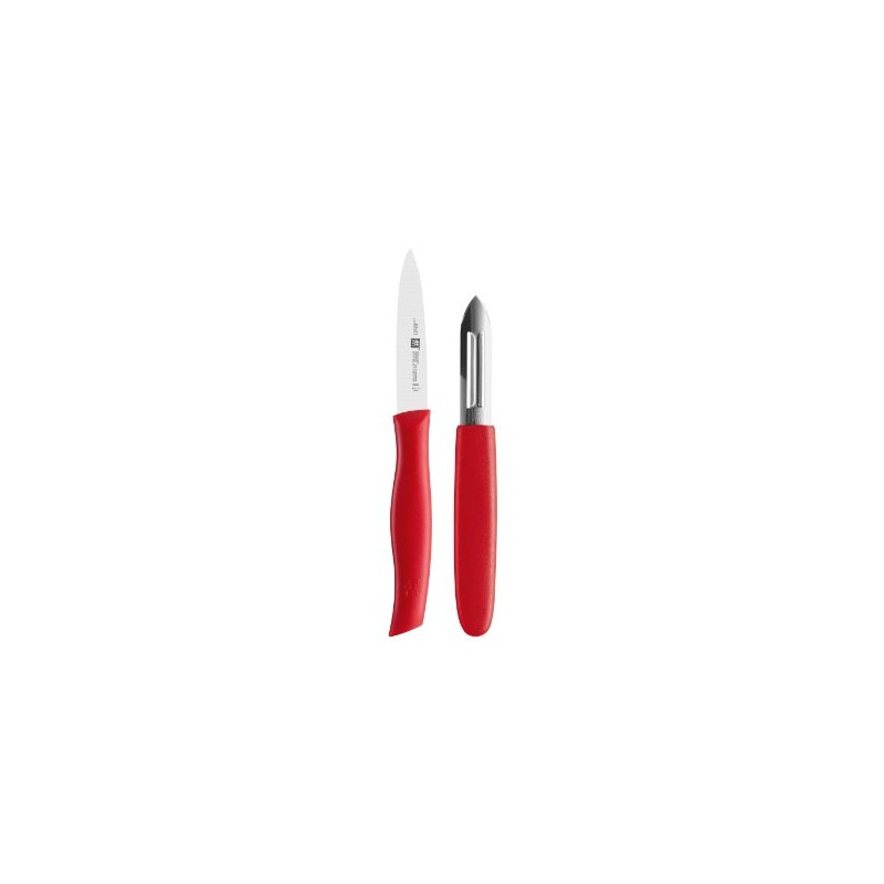 Zwilling Messer Twin Grip mit Sparschäler, Edelstahl, Silber/Rot, 38 x