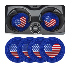 AUCELI 4 Pack Car Cup Holder Coasters, Colored American Flag US Flag Insert Car Cup Coaster, 2.75 Inch Anti Slip Shockproof Embedded Drink Mat, Vehicle Interior Decor Accessories (Blue/Heart)