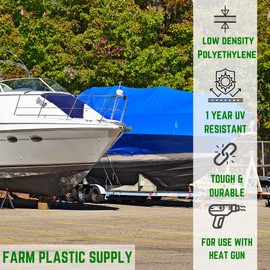 Farm Plastic Supply - Polyethylene Plastic Shrink Wrap - 7 mil (17' x 25') – Blue Boat Shrink Film for use with Heat Gun, Industrial Shrink Wrap, Plastic Sheeting for Protection and Storage