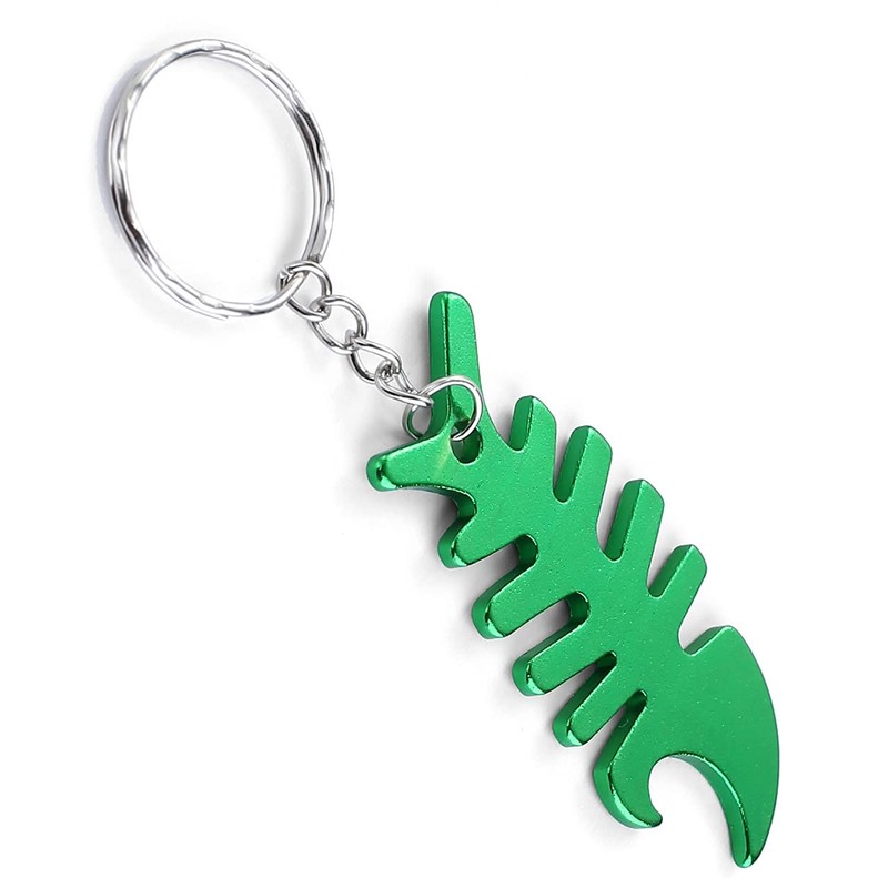 Komonee Fish Bone Green Bottle Opener Key Chain Metal Dead