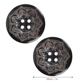 Pack of 50 Wooden Buttons Carved Flowers Handmade Buttons Sewing Accessories for Sewing Coat Suit Jacket Buttons - Round, 4 Holes, 25 mm, Black