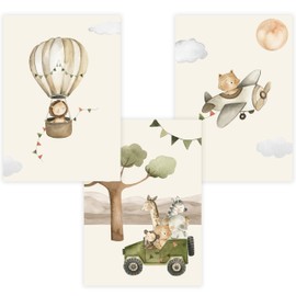 WANDKIND Nursery Poster Set Premium P722 / Boho Safari Animals Wall Picture Baby Room (A3 - Without Frame/Frame)
