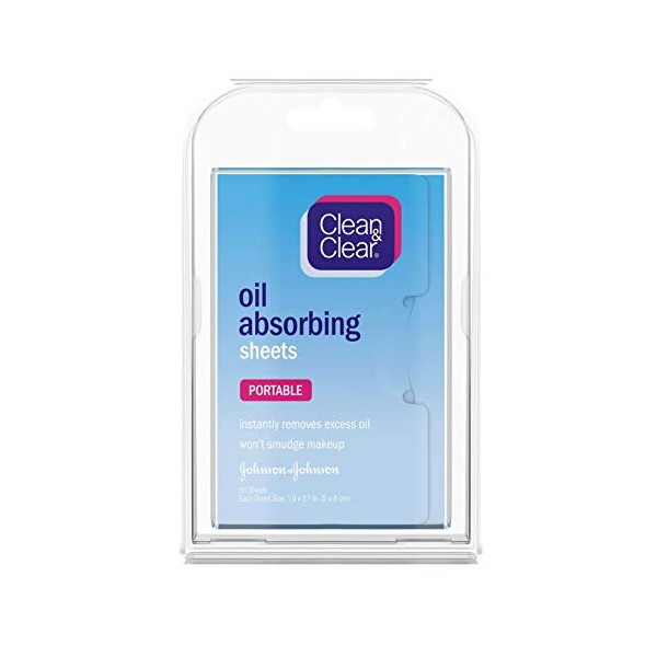 Clean & Clear Oil Absorbing Facial Sheets, Portable Blotting Papers for Face & Nose, Blotting Sheets for Oily Skin to Instantly Remove Excess Oil & Shine, Absorbing Blotting Papers, 50 ct