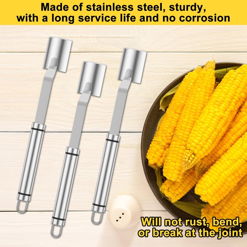 3PCS Corn Peeler Stainless Steel Corn Cutter with Long Handle
