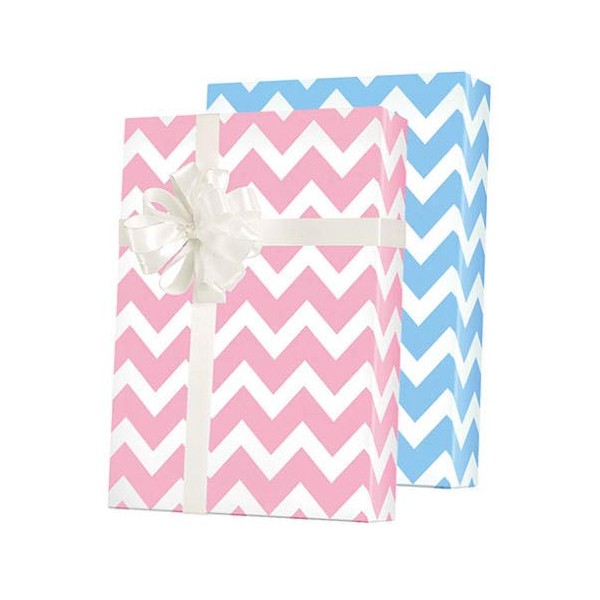 Gender Reveal Boy/Girl Baby Chevron Gift Wrap Wrapping Paper-15ft Roll w. Gift Tags