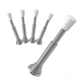 Greatim 5 Pack Spring Door Stoppers for Bottom of Door, Extendable 3”-4” Satin Nickel Door Stop, Door Stops for Wall Protection, Doorstops for Inside Door, Wall Door Stop with White Bumper